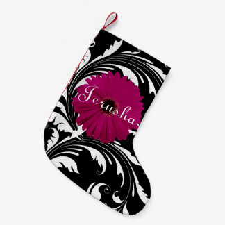 Petite Chaussette De Noël Gerbera rose de Fuchsia Daisy Fille noire/blanche