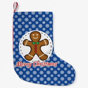 Petite Chaussette De Noël Gingerbread - Patters bleus - Merry Xmas