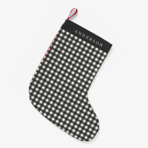 Petite Chaussette De Noël Gingham à carreaux personnalisé noir et blanc vint