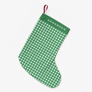 Petite Chaussette De Noël Gingham à carreaux vert et blanc personnalisé
