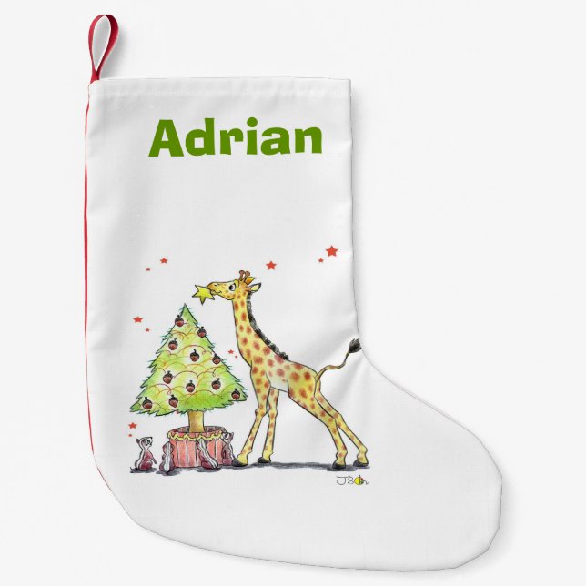 Petite Chaussette De Noël Girafe d'arbre de Noël - ajoutez le nom (Devant)