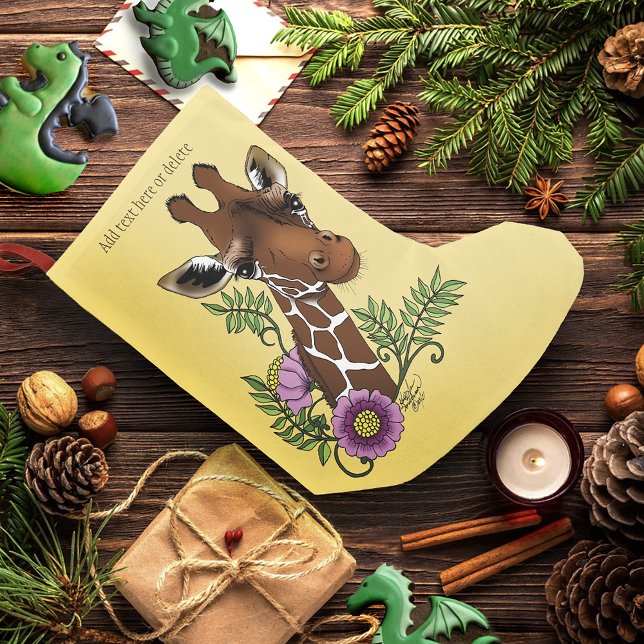 Petite Chaussette De Noël Giraffe Fleurs de Portrait Jaunes (Créateur téléchargé)