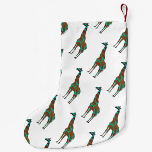 Petite Chaussette De Noël Giraffe Silhouette Brown et Turquoise