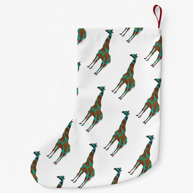 Petite Chaussette De Noël Giraffe Silhouette Brown et Turquoise (Dos)