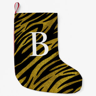 Petite Chaussette De Noël Glam Black Zebra Stripes & Faux Gold Parties scint