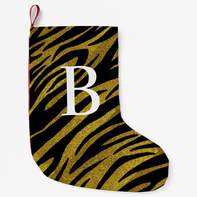 Petite Chaussette De Noël Glam Black Zebra Stripes & Faux Gold Parties scint (Devant)
