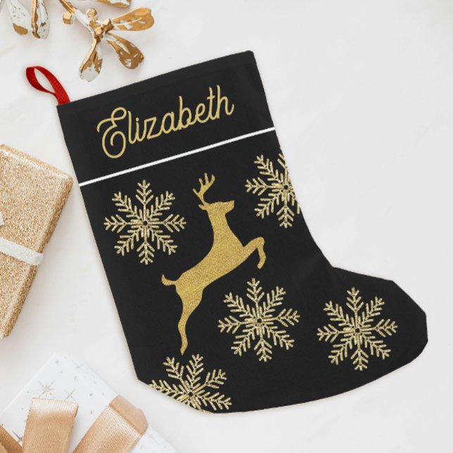 Petite Chaussette De Noël Glam Christmas Glitt Black Et Gold Snowflakes (Créateur téléchargé)
