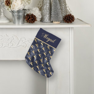Petite Chaussette De Noël Glam Navy Blue Gold Reindeer Motif Personnalisé