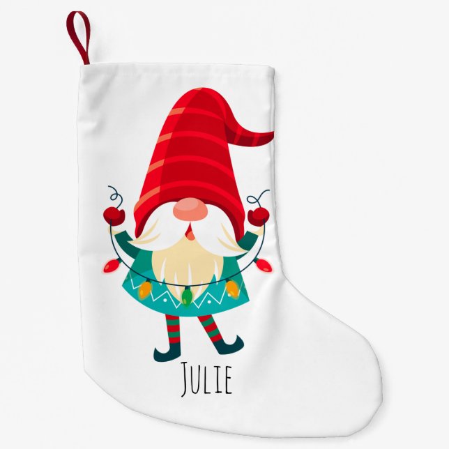 Petite Chaussette De Noël Gnome de Noël avec lumières de Noël (Devant)