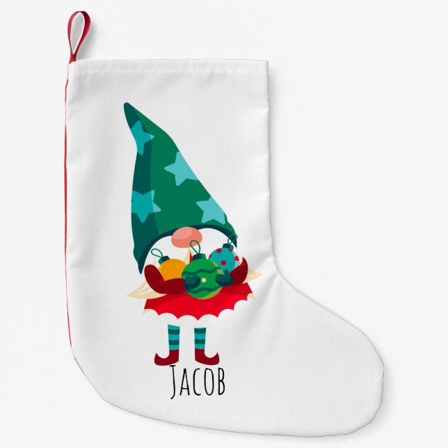 Petite Chaussette De Noël Gnome de Noël mignonne avec ornements de Noël (Devant)
