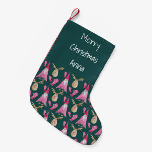 Petite Chaussette De Noël Gnome de Noël rose et rennes avec gants