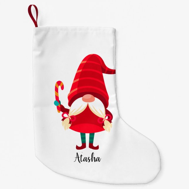 Petite Chaussette De Noël Gnome De Noël Tenant Un Sucre de canne (Devant)
