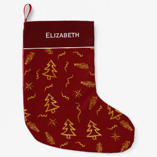 Petite Chaussette De Noël Gold Foil Noël Arbre Motif Red Holiday