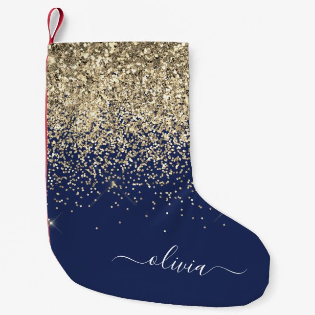 Petite Chaussette De Noël Gold Navy Blue Girl Parties scintillant étincelant (Devant)