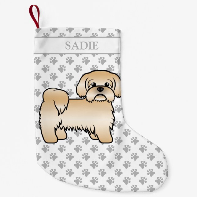 Petite Chaussette De Noël Gold Shih Tzu Cute Cartoon Chien & Nom (Devant)