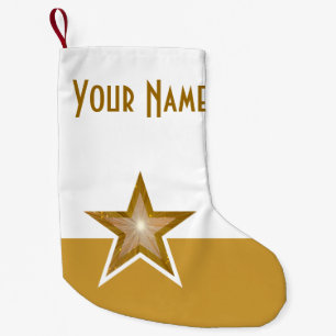Petite Chaussette De Noël Gold Star print Nom or blanc à deux côtés