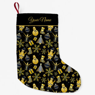 Petite Chaussette De Noël Golden Name Père Noël Snowman Motif cadeau Black