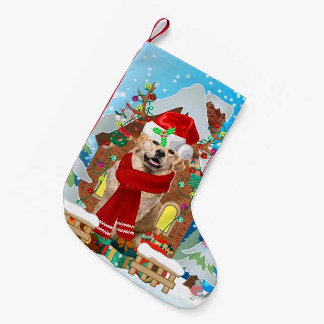 Petite Chaussette De Noël Golden Retriever chien avec cadeaux de Noël (Devant (Accrochage))