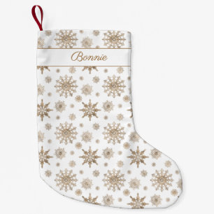 Petite Chaussette De Noël Golden Yellow Snowflakes Motif & Custom Name