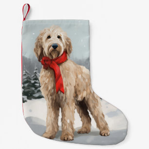 Petite Chaussette De Noël Goldendoodle Chien dans Noël de neige
