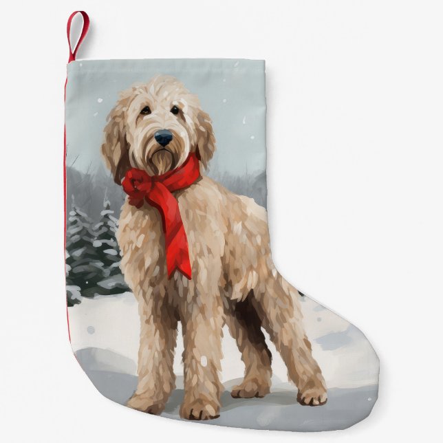 Petite Chaussette De Noël Goldendoodle Chien dans Noël de neige (Devant)