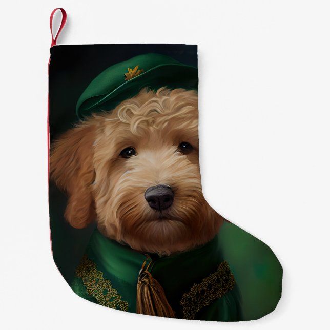 Petite Chaussette De Noël Goldendoodle chien en robe de la Saint-Patrick (Devant)