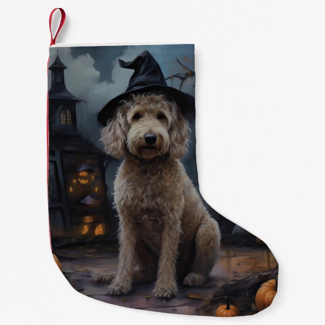 Petite Chaussette De Noël Goldendoodle Citrouille Halloween effrayant (Devant)