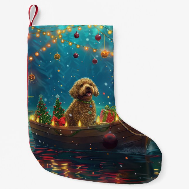 Petite Chaussette De Noël Goldendoodle Noël Festive Voyage (Devant)
