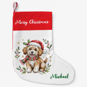 Petite Chaussette De Noël Goldendoodle personnalisé avec un chapeau de Père 