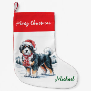 Petite Chaussette De Noël Goldendoodle personnalisé avec un chapeau de Père