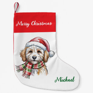 Petite Chaussette De Noël Goldendoodle personnalisé avec un chapeau de Père
