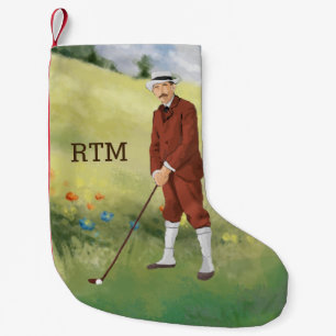 Petite Chaussette De Noël Golfeur vintage tiré par la main dans le rugueux