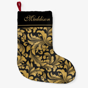 Petite Chaussette De Noël Goth Modèle Floral Noir Et Or