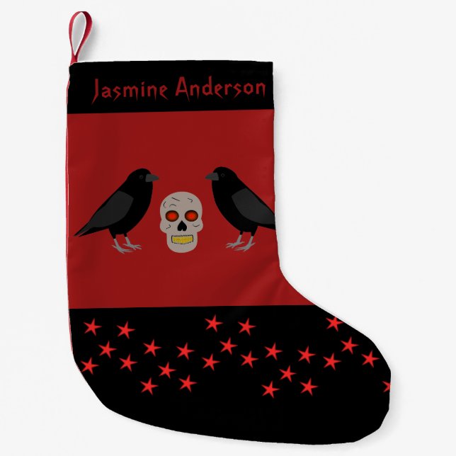 Petite Chaussette De Noël Gothique crâne et gardien Ravens Halloween Custom (Devant)