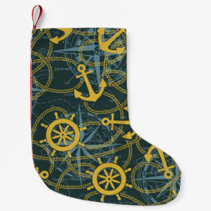 Petite Chaussette De Noël gouvernail et corde d'ancre maritime avec rose ven