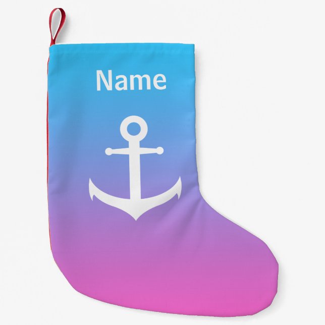 Petite Chaussette De Noël Gradient nautique Girly d'ancre (Devant)