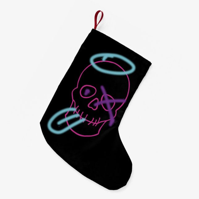 Petite Chaussette De Noël Graffiti crâne - rose, violet, bleu et noir (Devant (Accrochage))