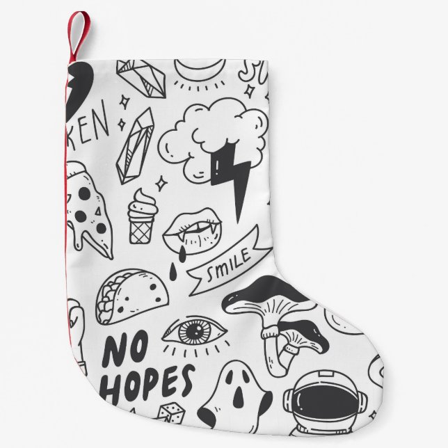 Petite Chaussette De Noël Graffiti mignon : Doodle Art Set. (Devant)
