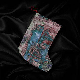 Petite Chaussette De Noël Graffiti peint Grunge Taupe bleu rouille
