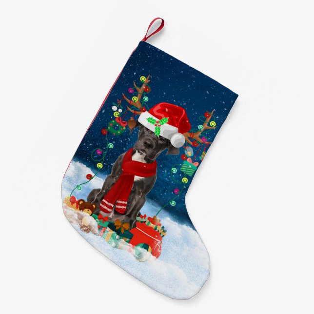 Petite Chaussette De Noël Grand chien Danois avec cadeaux de Noël (Devant (Accrochage))