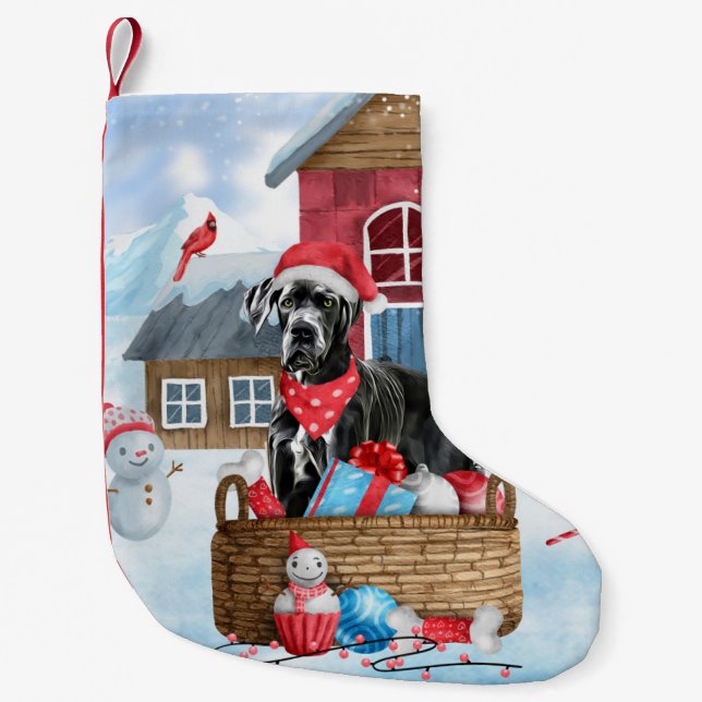 Petite Chaussette De Noël Grand chien Danois dans la neige Maison de chien d (Devant)