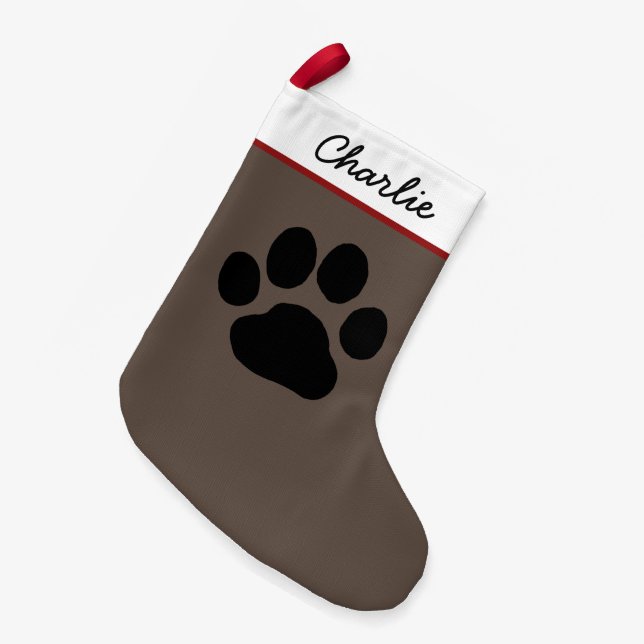 Petite Chaussette De Noël Grand Empreinte de patte de chien | Vacances Cute  (Devant (Accrochage))