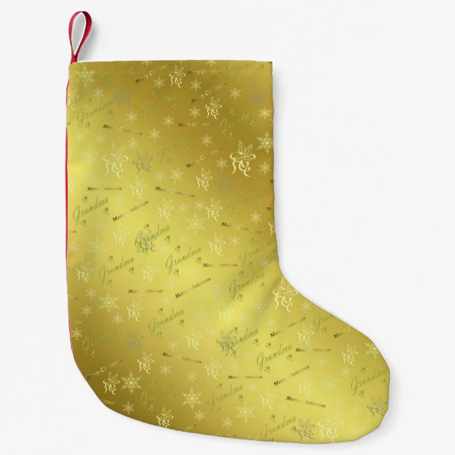 Petite Chaussette De Noël grand-mère dorée joyeux noël texte bas (Devant)