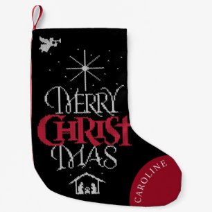 Petite Chaussette De Noël Granny Knit Religieux Joyeux CHRISTmas Calligraphi