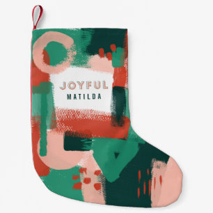 Petite Chaussette De Noël Graphique abstrait moderne rouge, rose + vert joye