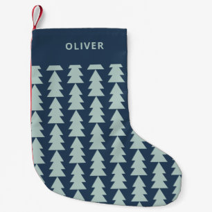 Petite Chaussette De Noël Graphique d'arbre de Noël bleu géométrique moderne