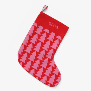 Petite Chaussette De Noël Graphique d'arbre de Noël rose moderne