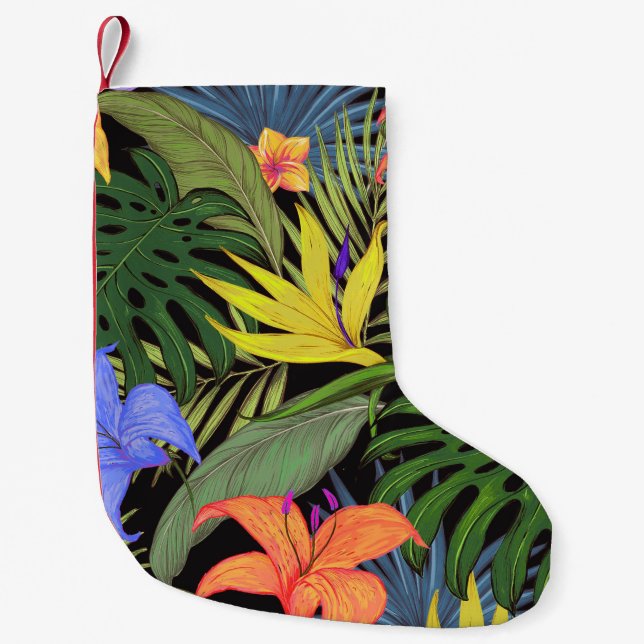 Petite Chaussette De Noël Graphique de fleur d'Aloha de Hawaii tropical (Devant)