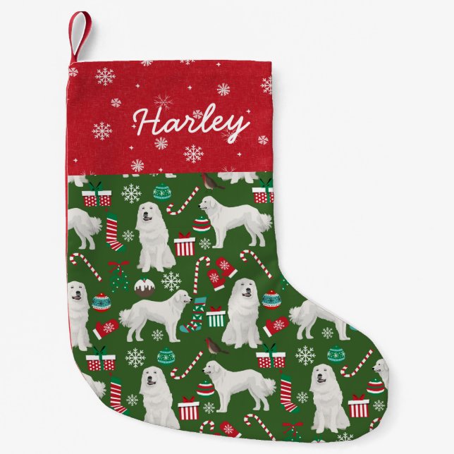 Petite Chaussette De Noël Great Pyrenees Dog Christmas nom personnalisé (Devant)