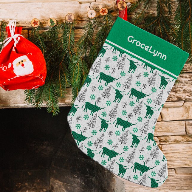 Petite Chaussette De Noël Green Buffalo Plaid Longhorn Motif (Créateur téléchargé)